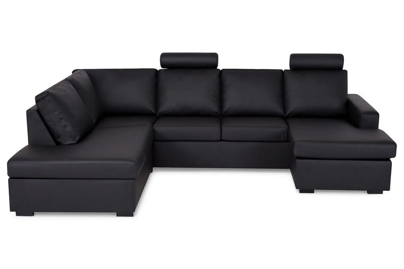 Crazy 4-seters Venstrevendt U-formet Large Sofa med Divan og Sjeselong i Kunstlær - Svart - Møbler - Sofaer - Sofaer med sjeselong - 4 seters sofa med divan