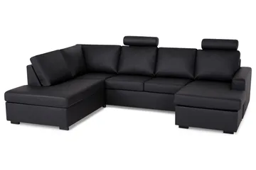 Crazy 4-seters Venstrevendt U-formet Large Sofa med Divan og Sjeselong i Kunstlær - Svart - Møbler - Sofaer - Sofaer med sjeselong - 4 seters sofa med divan