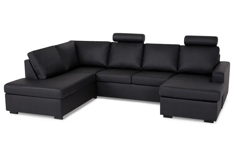 Crazy 4-seters Venstrevendt U-formet Large Sofa med Divan og Sjeselong i Kunstlær - Svart - Møbler - Sofaer - Sofaer med sjeselong - 4 seters sofa med divan