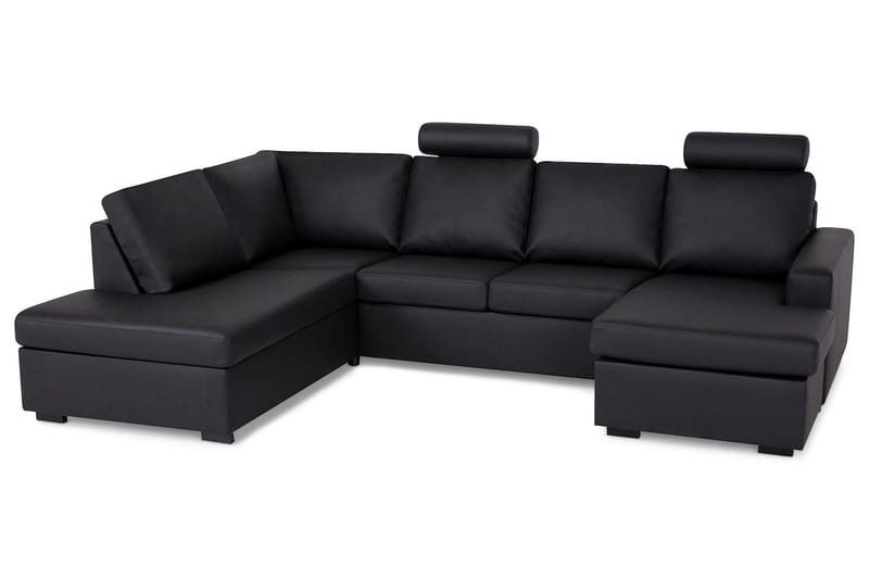 Crazy 4-seters Venstrevendt U-formet Large Sofa med Divan og Sjeselong i Kunstlær - Svart - Møbler - Sofaer - Sofaer med sjeselong - 4 seters sofa med divan