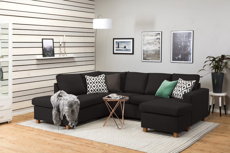 Crazy 4-seters Venstrevendt U-formet Large Sofa med Divan og Sjeselong i Stoff - Antrasitt - Møbler - Sofaer - Sofaer med sjeselong - 4 seters sofa med divan