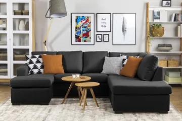 Crazy 4-seters Venstrevendt U-formet Large Sofa med Divan og Sjeselong i Stoff - Antrasitt - Møbler - Sofaer - Sofaer med sjeselong - 4 seters sofa med divan