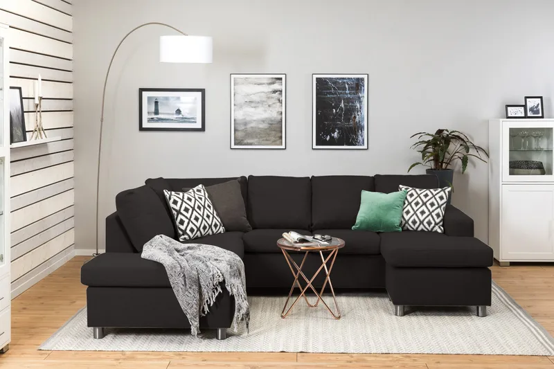 Crazy 4-seters Venstrevendt U-formet Large Sofa med Divan og Sjeselong i Stoff - Antrasitt - Møbler - Sofaer - Sofaer med sjeselong - 4 seters sofa med divan