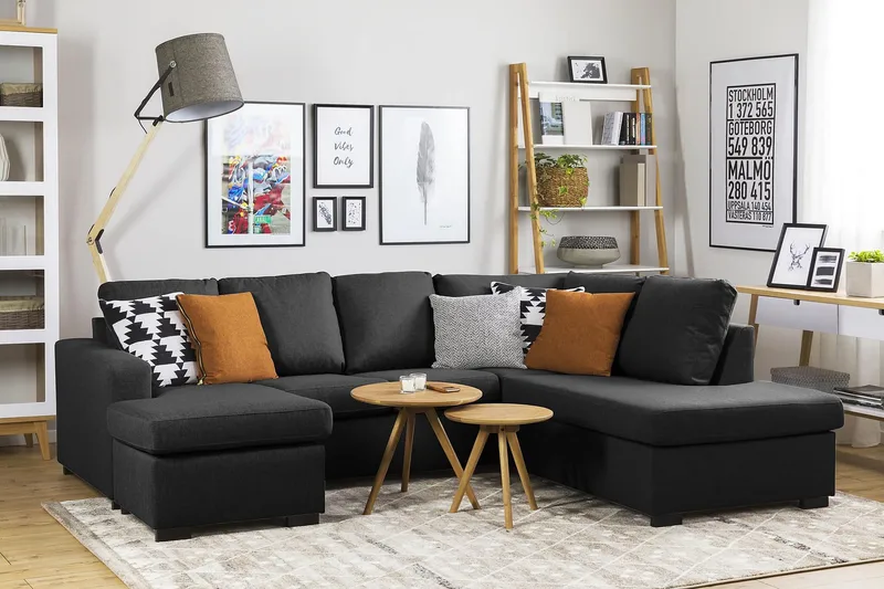 Crazy 4-seters Venstrevendt U-formet Large Sofa med Divan og Sjeselong i Stoff - Antrasitt - Møbler - Sofaer - Sofaer med sjeselong - 4 seters sofa med divan