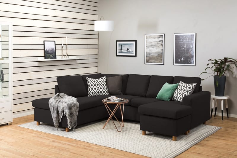 Crazy 4-seters Venstrevendt U-formet Large Sofa med Divan og Sjeselong i Stoff - Antrasitt - Møbler - Sofaer - Sofaer med sjeselong - 4 seters sofa med divan