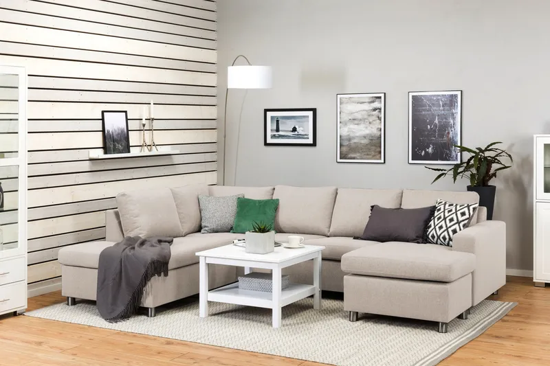 Crazy 4-seters Venstrevendt U-formet Large Sofa med Divan og Sjeselong i Stoff - Beige - Møbler - Sofaer - Sofaer med sjeselong - 4 seters sofa med divan