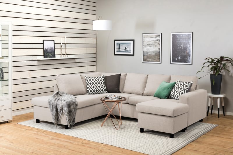 Crazy 4-seters Venstrevendt U-formet Large Sofa med Divan og Sjeselong i Stoff - Beige - Møbler - Sofaer - Sofaer med sjeselong - 4 seters sofa med divan