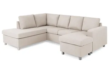 Crazy 4-seters Venstrevendt U-formet Large Sofa med Divan og Sjeselong i Stoff - Beige - Møbler - Sofaer - Sofaer med sjeselong - 4 seters sofa med divan