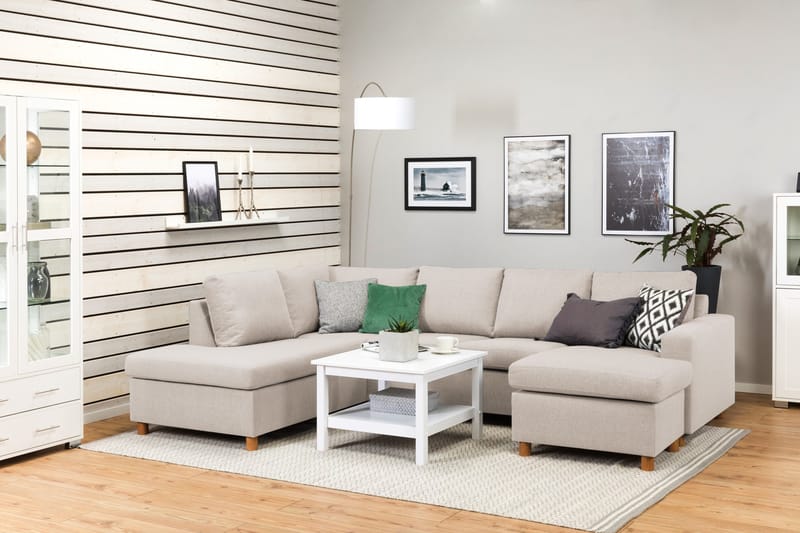 Crazy 4-seters Venstrevendt U-formet Large Sofa med Divan og Sjeselong i Stoff - Beige - Møbler - Sofaer - Sofaer med sjeselong - 4 seters sofa med divan