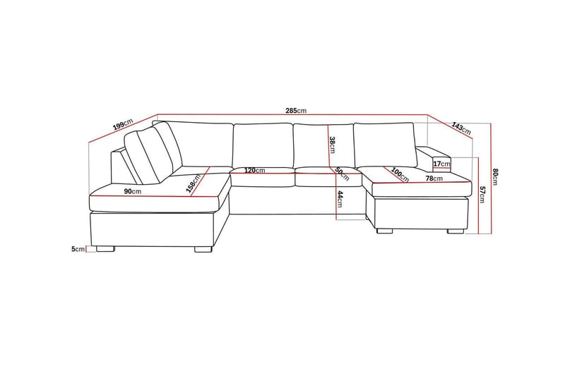 Crazy 4-seters Venstrevendt U-formet Large Sofa med Divan og Sjeselong i Stoff - Beige - Møbler - Sofaer - Sofaer med sjeselong - 4 seters sofa med divan