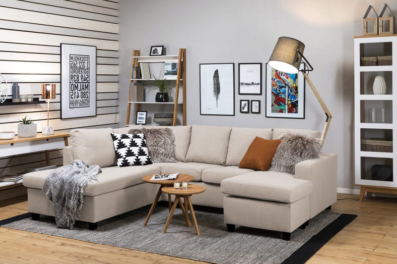 Crazy 4-seters Venstrevendt U-formet Large Sofa med Divan og Sjeselong i Stoff - Beige - Møbler - Sofaer - Sofaer med sjeselong - 4 seters sofa med divan