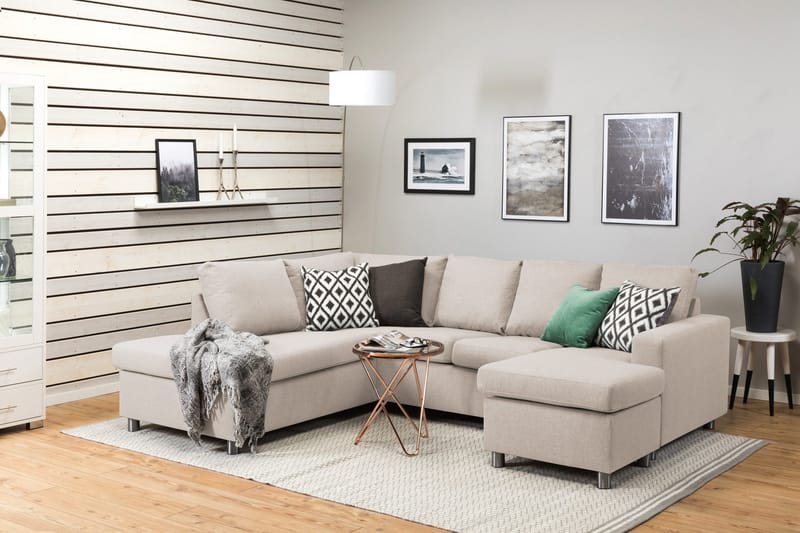 Crazy 4-seters Venstrevendt U-formet Large Sofa med Divan og Sjeselong i Stoff - Beige - Møbler - Sofaer - Sofaer med sjeselong - 4 seters sofa med divan