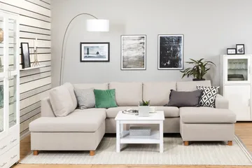 Crazy 4-seters Venstrevendt U-formet Large Sofa med Divan og Sjeselong i Stoff - Beige - Møbler - Sofaer - Sofaer med sjeselong - 4 seters sofa med divan