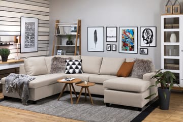 Crazy 4-seters Venstrevendt U-formet Large Sofa med Divan og Sjeselong i Stoff - Beige - Møbler - Sofaer - Sofaer med sjeselong - 4 seters sofa med divan