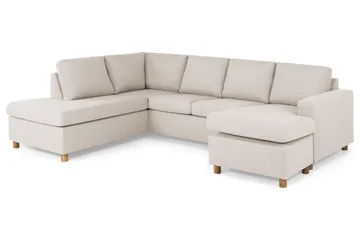 Crazy 4-seters Venstrevendt U-formet Large Sofa med Divan og Sjeselong i Stoff - Beige - Møbler - Sofaer - Sofaer med sjeselong - 4 seters sofa med divan