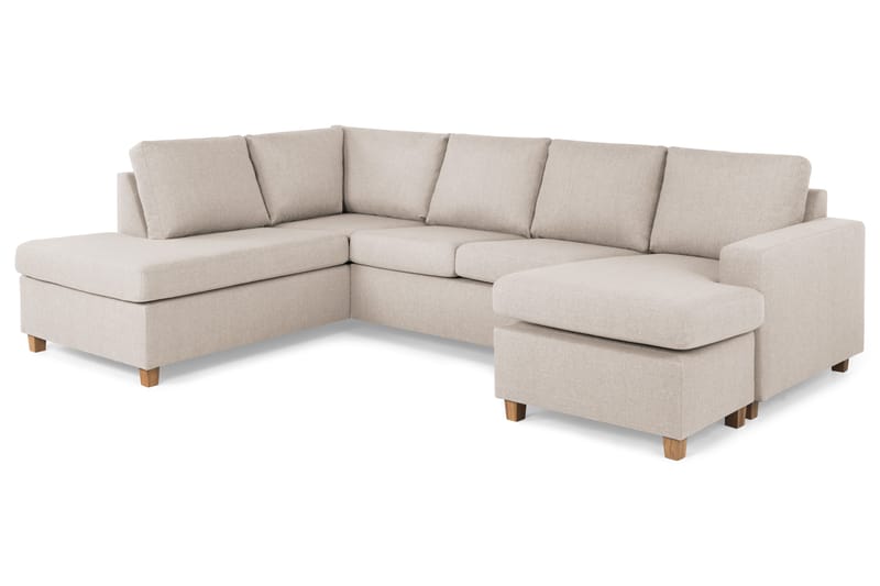 Crazy 4-seters Venstrevendt U-formet Large Sofa med Divan og Sjeselong i Stoff - Beige - Møbler - Sofaer - Sofaer med sjeselong - 4 seters sofa med divan