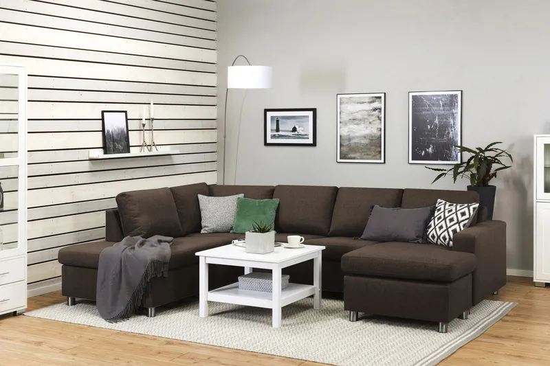 Crazy 4-seters Venstrevendt U-formet Large Sofa med Divan og Sjeselong i Stoff - Brun - Møbler - Sofaer - Sofaer med sjeselong - 3 seters sofa med divan