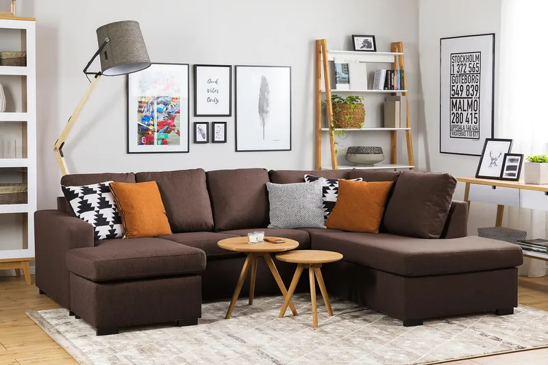 Crazy 4-seters Venstrevendt U-formet Large Sofa med Divan og Sjeselong i Stoff - Brun - Møbler - Sofaer - Sofaer med sjeselong - 4 seters sofa med divan