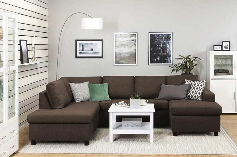 Crazy 4-seters Venstrevendt U-formet Large Sofa med Divan og Sjeselong i Stoff - Brun - Møbler - Sofaer - Sofaer med sjeselong - 3 seters sofa med divan