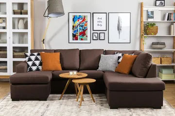 Crazy 4-seters Venstrevendt U-formet Large Sofa med Divan og Sjeselong i Stoff - Brun - Møbler - Sofaer - Sofaer med sjeselong - 4 seters sofa med divan