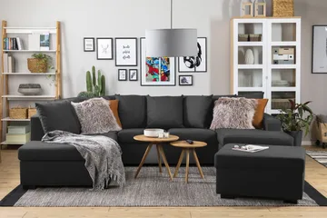 Crazy 4-seters Venstrevendt U-formet Large Sofa med Divan og Sjeselong i Stoff inkl. Pynteputer - Antrasitt - Møbler - Sofaer - U-sofa