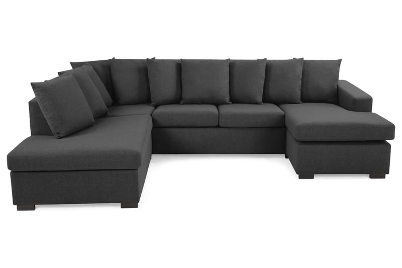 Crazy 4-seters Venstrevendt U-formet Large Sofa med Divan og Sjeselong i Stoff inkl. Pynteputer - Mørk grå - Møbler - Sofaer - U-sofa