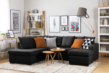 Crazy 4-seters Venstrevendt U-formet Large Sofa med Divan og Sjeselong i Stoff inkl. Pynteputer - Mørk grå - Møbler - Sofaer - U-sofa