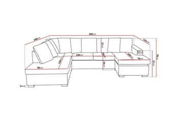 Crazy 4-seters Venstrevendt U-formet Large Sofa med Divan og Sjeselong i Stoff inkl. Pynteputer - Mørk grå - Møbler - Sofaer - U-sofa