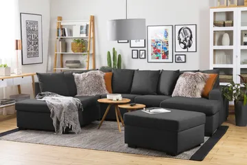 Crazy 4-seters Venstrevendt U-formet Large Sofa med Divan og Sjeselong i Stoff inkl. Pynteputer - Antrasitt - Møbler - Sofaer - U-sofa
