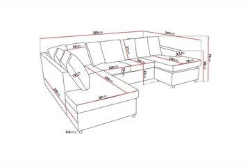 Crazy 4-seters Venstrevendt U-formet Large Sofa med Divan og Sjeselong i Stoff inkl. Pynteputer - Antrasitt - Møbler - Sofaer - U-sofa
