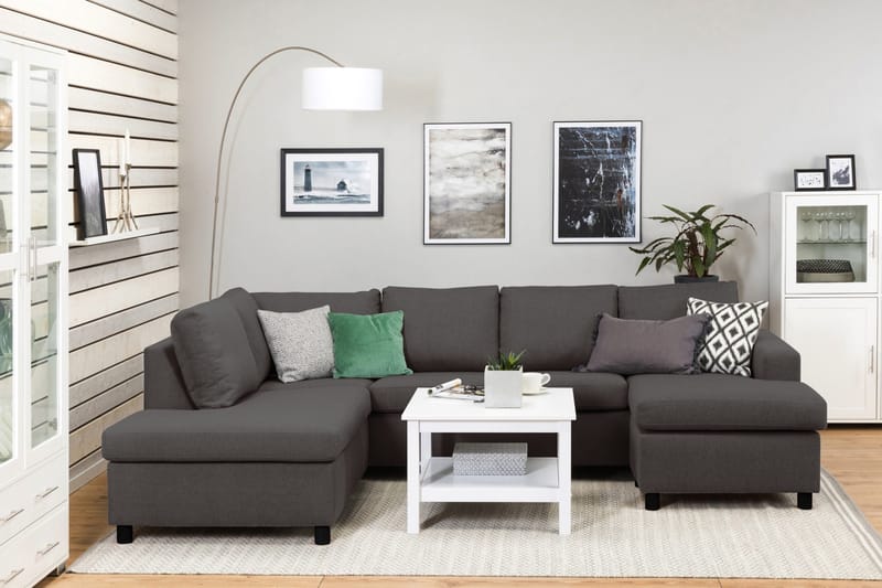 Crazy 4-seters Venstrevendt U-formet Large Sofa med Divan og Sjeselong i Stoff - Mørk grå - Møbler - Sofaer - Sofaer med sjeselong - 4 seters sofa med divan