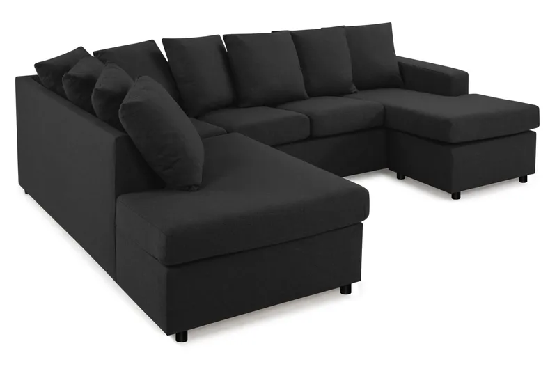 Crazy 4-seters Venstrevendt U-formet Small Sofa med Divan og Sjeselong i Stoff inkl. Pynteputer - Antrasitt - Møbler - Sofaer - U-sofa
