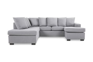 Crazy 4-seters Venstrevendt U-formet Small Sofa med Divan og Sjeselong i Stoff inkl. Pynteputer - Grå - Møbler - Sofaer - U-sofa