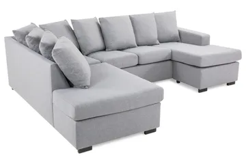 Crazy 4-seters Venstrevendt U-formet Small Sofa med Divan og Sjeselong i Stoff inkl. Pynteputer - Grå - Møbler - Sofaer - U-sofa