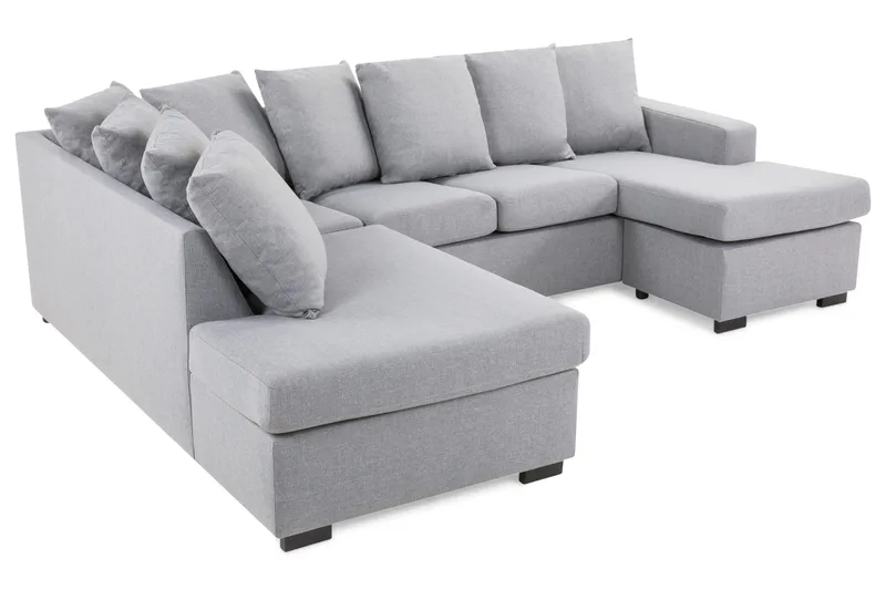 Crazy 4-seters Venstrevendt U-formet Small Sofa med Divan og Sjeselong i Stoff inkl. Pynteputer - Grå - M øbler - Sofaer - U-sofa