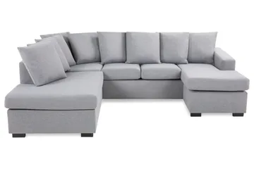 Crazy 4-seters Venstrevendt U-formet Small Sofa med Divan og Sjeselong i Stoff inkl. Pynteputer - Grå - Møbler - Sofaer - U-sofa