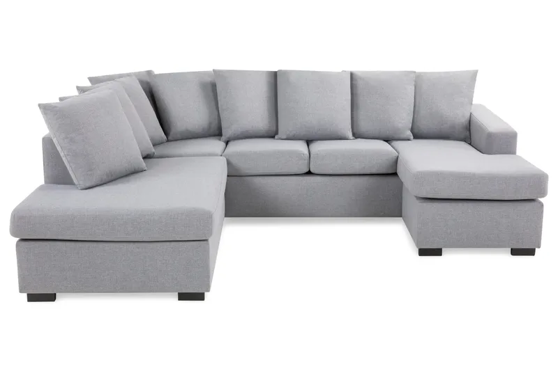 Crazy 4-seters Venstrevendt U-formet Small Sofa med Divan og Sjeselong i Stoff inkl. Pynteputer - Grå - Møbler - Sofaer - U-sofa