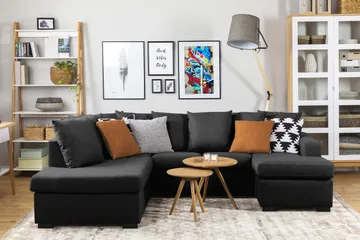 Crazy 4-seters Venstrevendt U-formet Small Sofa med Divan og Sjeselong i Stoff inkl. Pynteputer - Mørk grå - Møbler - Sofaer - U-sofa