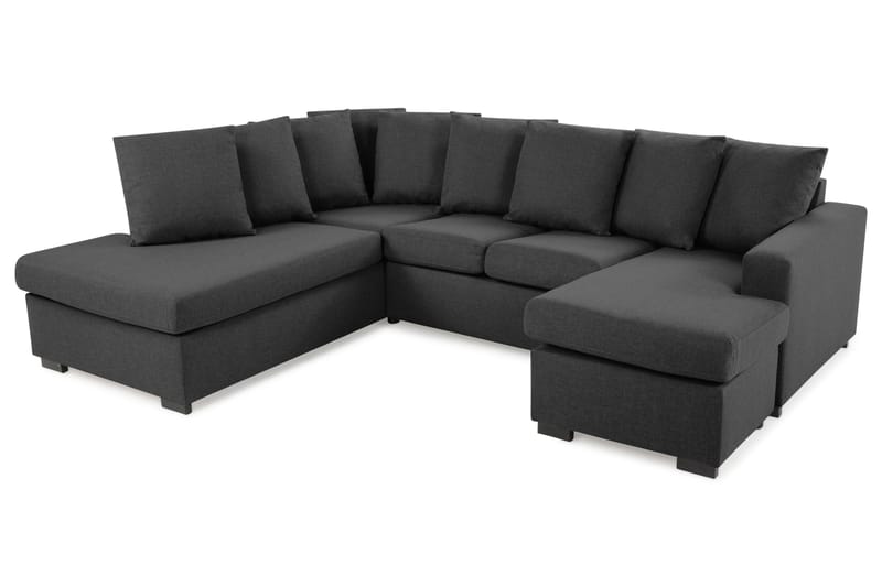 Crazy 4-seters Venstrevendt U-formet Small Sofa med Divan og Sjeselong i Stoff inkl. Pynteputer - Mørk grå - Møbler - Sofaer - U-sofa