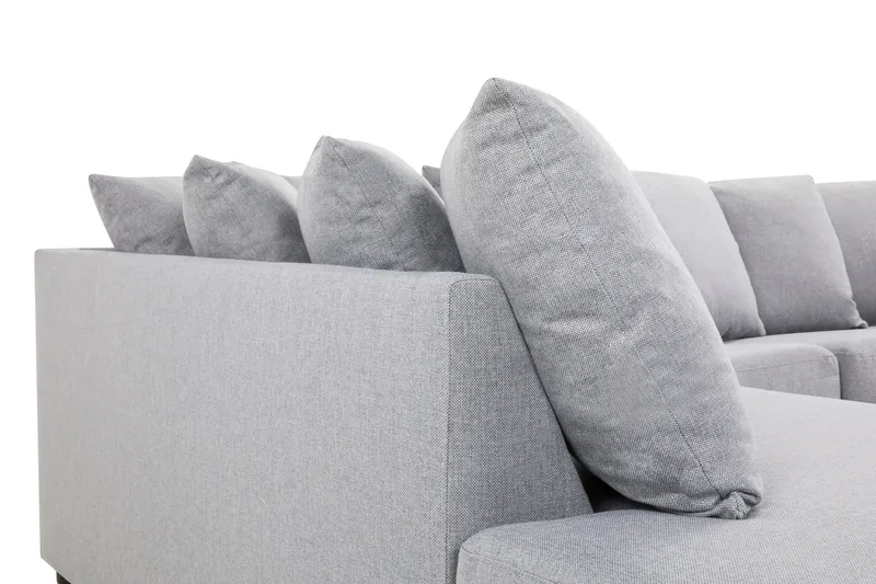 Crazy 4-seters Venstrevendt U-formet Small Sofa med Divan og Sjeselong i Stoff inkl. Pynteputer - Grå - Møbler - Sofaer - U-sofa