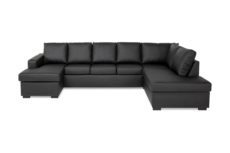 Crazy 5-seters Høyrevendt U-formet X-Large Sofa med Divan og Sjeselong i Kunstlær - Svart - Møbler - Sofaer - U-sofa