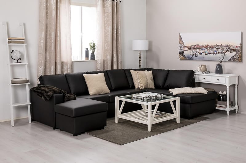 Crazy 5-seters Høyrevendt U-formet X-Large Sofa med Divan og Sjeselong i Kunstlær - Svart - Møbler - Sofaer - U-sofa