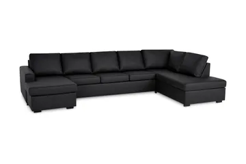 Crazy 5-seters Høyrevendt U-formet X-Large Sofa med Divan og Sjeselong i Kunstlær - Svart - Møbler - Sofaer - Skinnsofaer