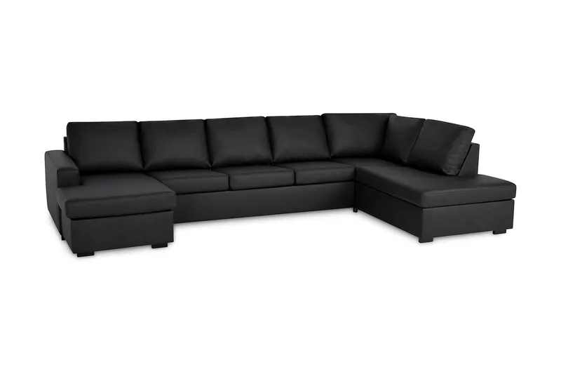 Crazy 5-seters Høyrevendt U-formet X-Large Sofa med Divan og Sjeselong i Kunstlær - Svart - Møbler - Sofaer - Skinnsofaer