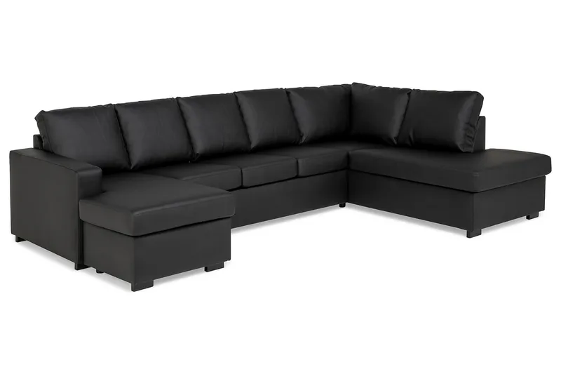 Crazy 5-seters Høyrevendt U-formet X-Large Sofa med Divan og Sjeselong i Kunstlær - Svart - Møbler - Sofaer - Skinnsofaer