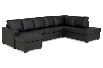 Crazy 5-seters Høyrevendt U-formet X-Large Sofa med Divan og Sjeselong i Kunstlær - Svart - Møbler - Sofaer - Skinnsofaer