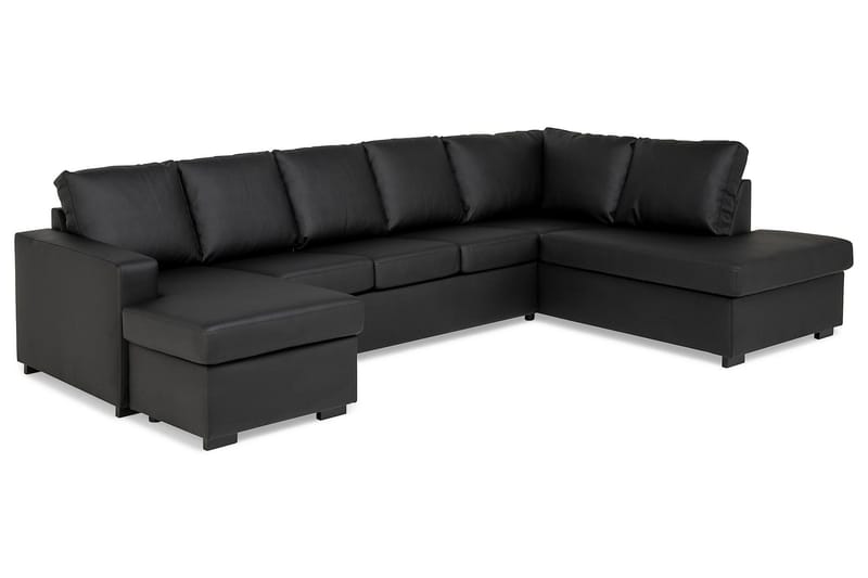 Crazy 5-seters Høyrevendt U-formet X-Large Sofa med Divan og Sjeselong i Kunstlær - Svart - Møbler - Sofaer - Skinnsofaer