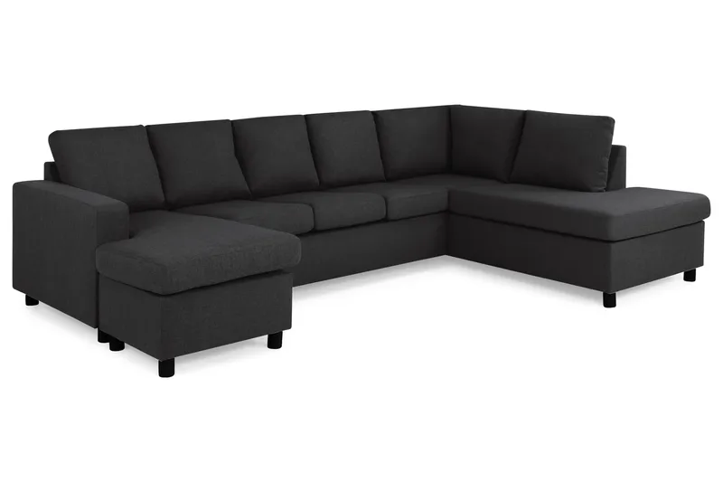 Crazy 5-seters Høyrevendt U-formet X-Large Sofa med Divan og Sjeselong i Stoff - Antrasitt - Møbler - Sofaer - U-sofa