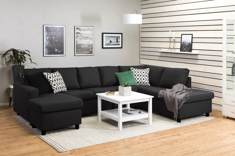 Crazy 5-seters Høyrevendt U-formet X-Large Sofa med Divan og Sjeselong i Stoff - Antrasitt - Møbler - Sofaer - U-sofa