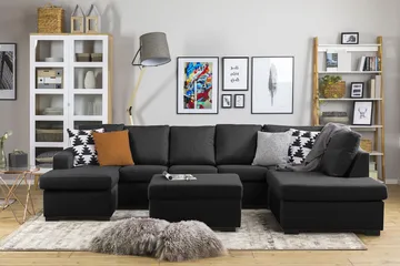 Crazy 5-seters Høyrevendt U-formet X-Large Sofa med Divan og Sjeselong i Stoff - Antrasitt - Møbler - Sofaer - U-sofa